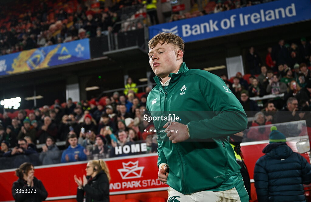6 February 2026; Bryn Ward of Ireland XV before the representative fixture rugby union match between Ireland XV and England A at Thomond Park in Limerick. Photo by Ramsey Cardy/Sportsfile