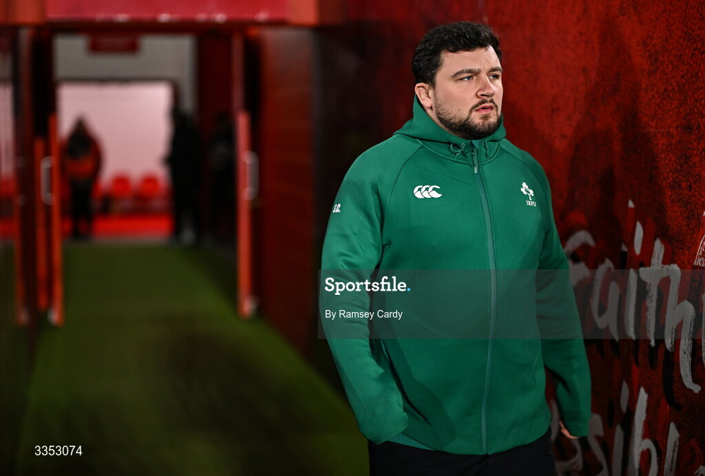6 February 2026; Sam Crean of Ireland XV before the representative fixture rugby union match between Ireland XV and England A at Thomond Park in Limerick. Photo by Ramsey Cardy/Sportsfile