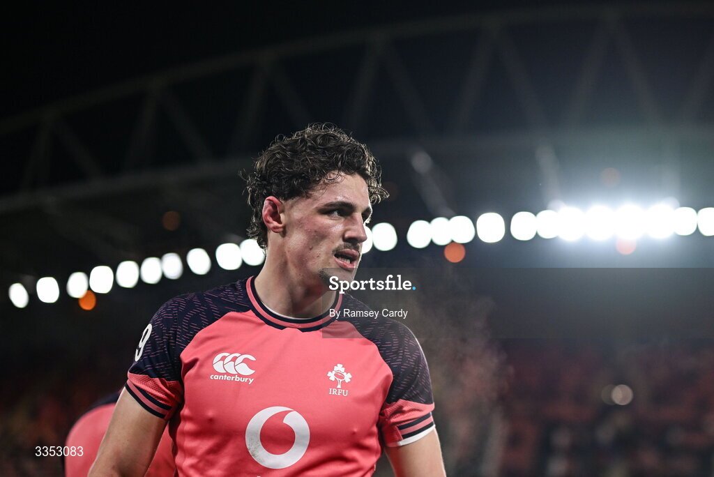 6 February 2026; Joshua Kenny of Ireland XV before the representative fixture rugby union match between Ireland XV and England A at Thomond Park in Limerick. Photo by Ramsey Cardy/Sportsfile