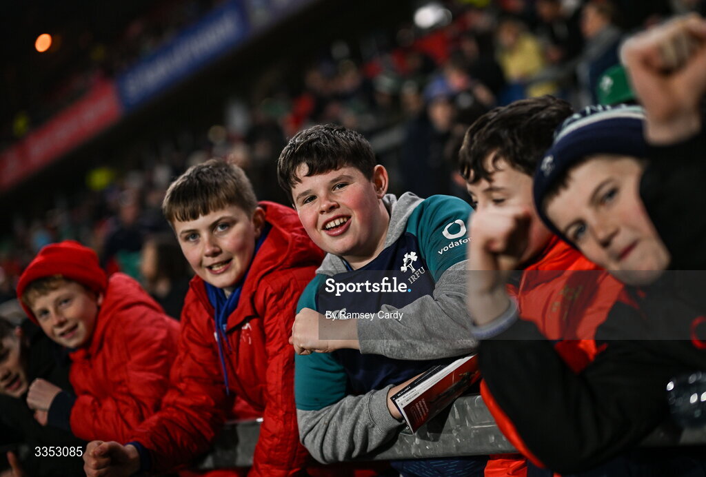 6 February 2026; Ireland XV supporters before the representative fixture rugby union match between Ireland XV and England A at Thomond Park in Limerick. Photo by Ramsey Cardy/Sportsfile