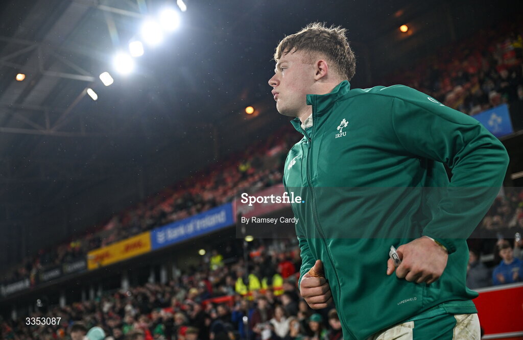 6 February 2026; Bryn Ward of Ireland XV before the representative fixture rugby union match between Ireland XV and England A at Thomond Park in Limerick. Photo by Ramsey Cardy/Sportsfile