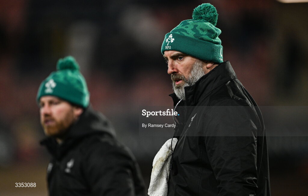 6 February 2026; Ireland XV forwards coach John Muldoon before the representative fixture rugby union match between Ireland XV and England A at Thomond Park in Limerick. Photo by Ramsey Cardy/Sportsfile