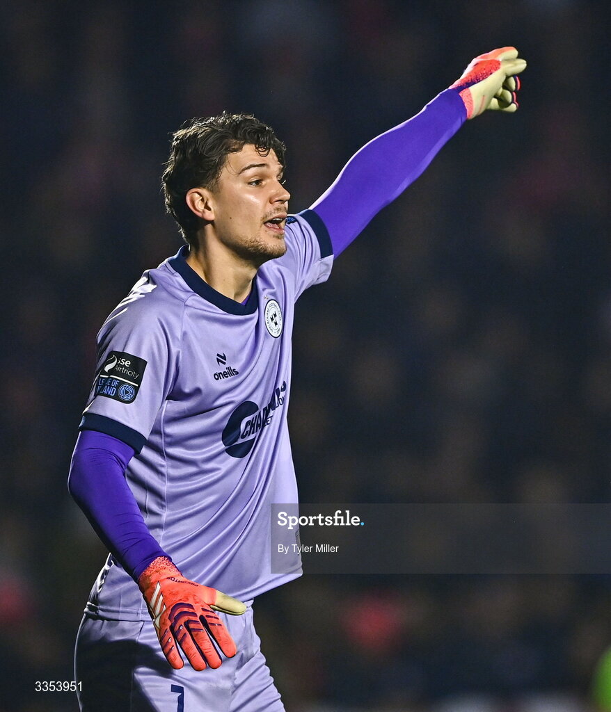 6 February 2026; Shelbourne goalkeeper Wessel Speel during the SSE Airtricity Men's Premier Division match between Waterford and Shelbourne at the Regional Sports Centre in Waterford. Photo by Tyler Miller/Sportsfile