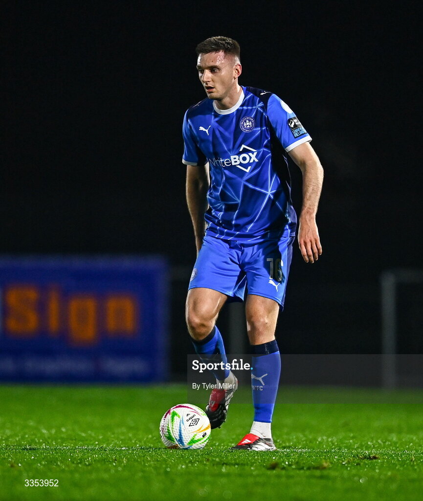 6 February 2026; Hayden Cann of Waterford during the SSE Airtricity Men's Premier Division match between Waterford and Shelbourne at the Regional Sports Centre in Waterford. Photo by Tyler Miller/Sportsfile