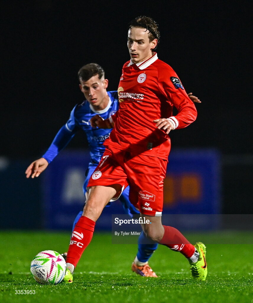 6 February 2026; Harry Wood of Shelbourne during the SSE Airtricity Men's Premier Division match between Waterford and Shelbourne at the Regional Sports Centre in Waterford. Photo by Tyler Miller/Sportsfile