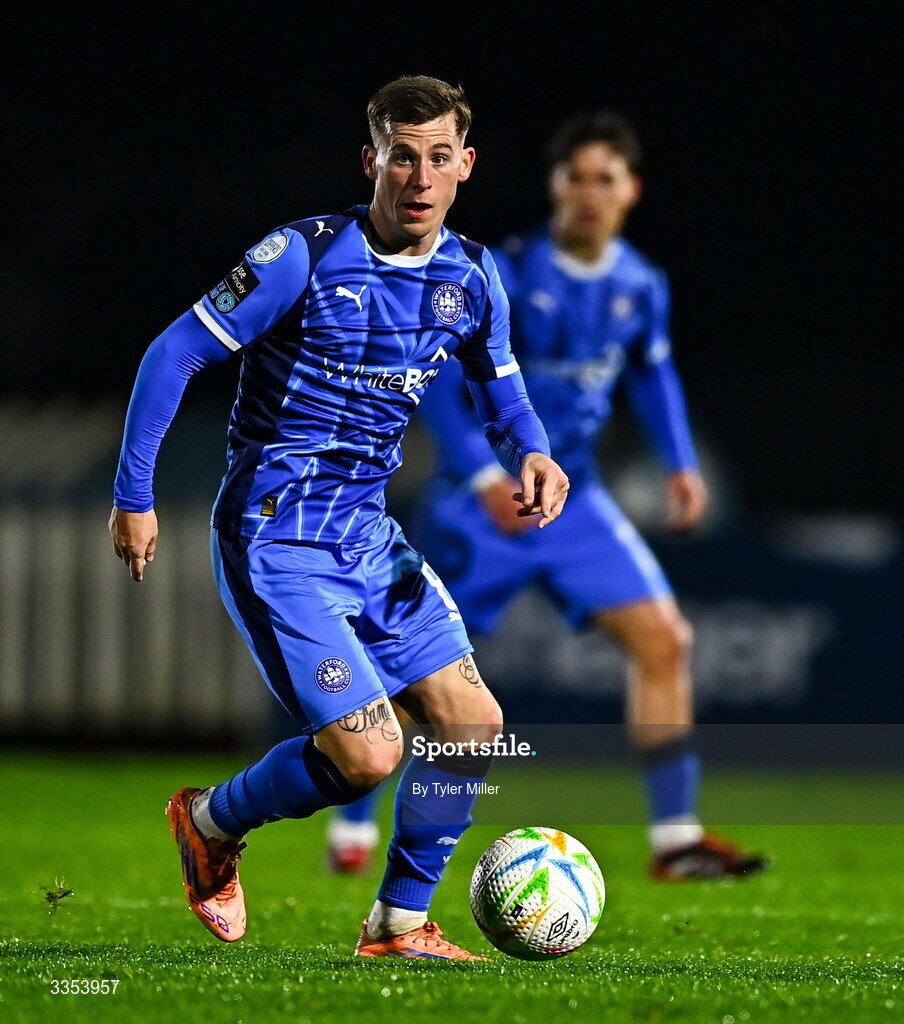 6 February 2026; Evan McLaughlin of Waterford during the SSE Airtricity Men's Premier Division match between Waterford and Shelbourne at the Regional Sports Centre in Waterford. Photo by Tyler Miller/Sportsfile