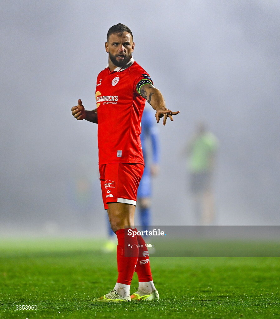 6 February 2026; Paddy Barrett of Shelbourne during the SSE Airtricity Men's Premier Division match between Waterford and Shelbourne at the Regional Sports Centre in Waterford. Photo by Tyler Miller/Sportsfile
