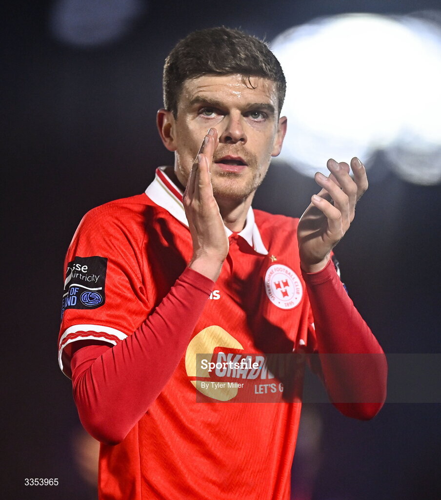 6 February 2026; Sean Gannon of Shelbourne after the SSE Airtricity Men's Premier Division match between Waterford and Shelbourne at the Regional Sports Centre in Waterford. Photo by Tyler Miller/Sportsfile