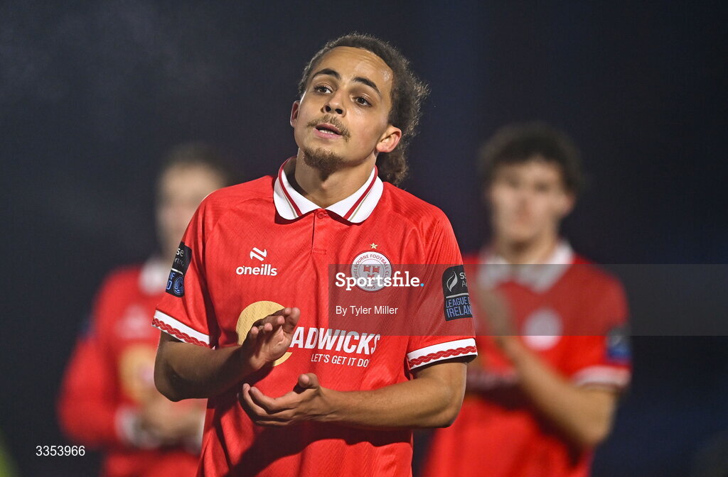 6 February 2026; Maill Lundgren of Shelbourne after the SSE Airtricity Men's Premier Division match between Waterford and Shelbourne at the Regional Sports Centre in Waterford. Photo by Tyler Miller/Sportsfile