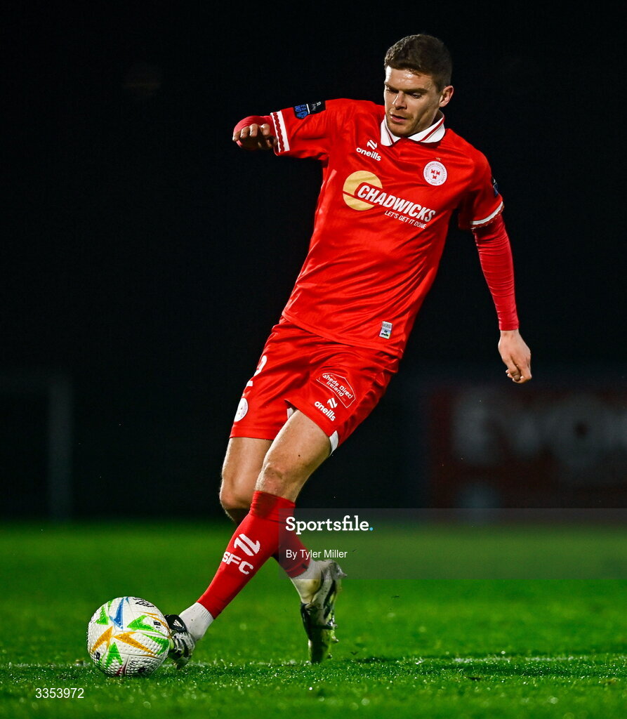 6 February 2026; Sean Gannon of Shelbourne during the SSE Airtricity Men's Premier Division match between Waterford and Shelbourne at the Regional Sports Centre in Waterford. Photo by Tyler Miller/Sportsfile