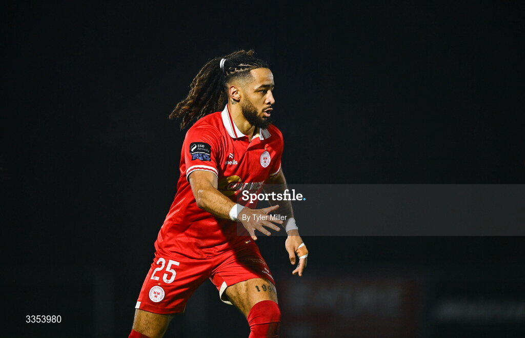 6 February 2026; Milan Mbeng of Shelbourne during the SSE Airtricity Men's Premier Division match between Waterford and Shelbourne at the Regional Sports Centre in Waterford. Photo by Tyler Miller/Sportsfile