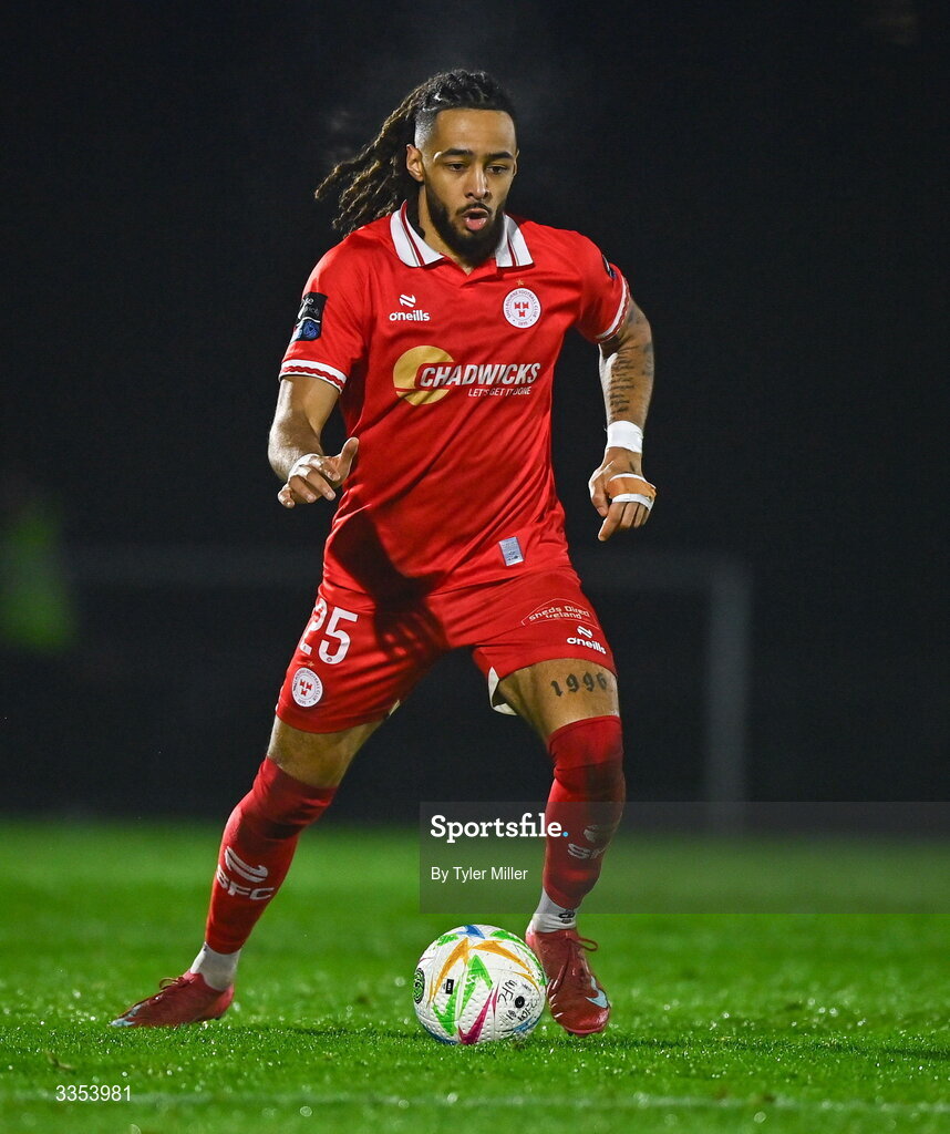 6 February 2026; Milan Mbeng of Shelbourne during the SSE Airtricity Men's Premier Division match between Waterford and Shelbourne at the Regional Sports Centre in Waterford. Photo by Tyler Miller/Sportsfile