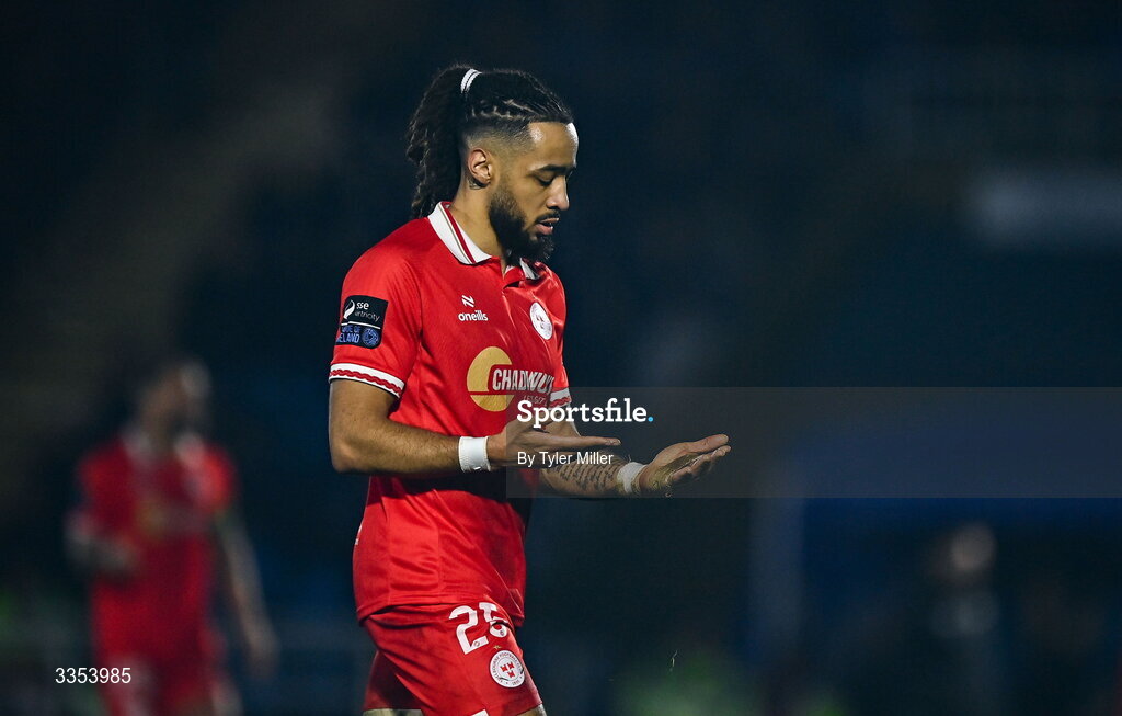 6 February 2026; Milan Mbeng of Shelbourne during the SSE Airtricity Men's Premier Division match between Waterford and Shelbourne at the Regional Sports Centre in Waterford. Photo by Tyler Miller/Sportsfile