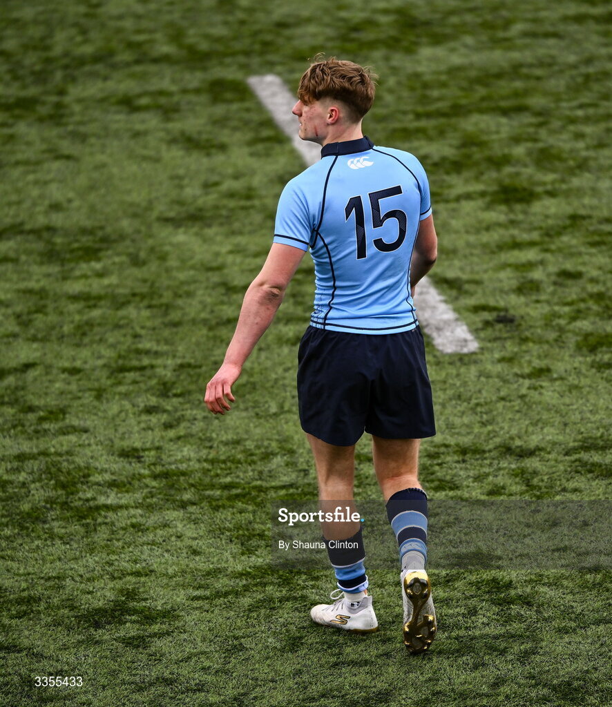 9 February 2026; Myles Carroll of St Michael’s College during the Bank of Ireland Leinster Rugby Boys Schools Junior Cup First Round match between Gonzaga College and St Michael’s College at Energia Park in Dublin. Photo by Shauna Clinton/Sportsfile