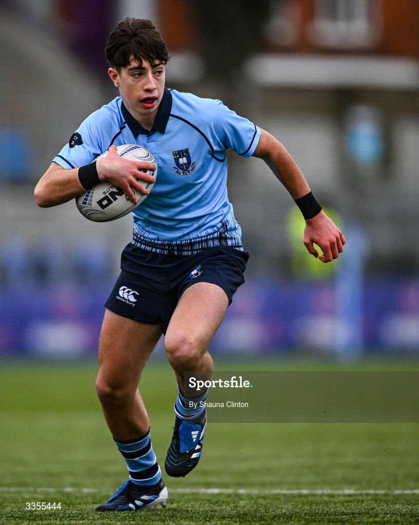 9 February 2026; Oisin Crehan of St Michael’s College during the Bank of Ireland Leinster Rugby Boys Schools Junior Cup First Round match between Gonzaga College and St Michael’s College at Energia Park in Dublin. Photo by Shauna Clinton/Sportsfile