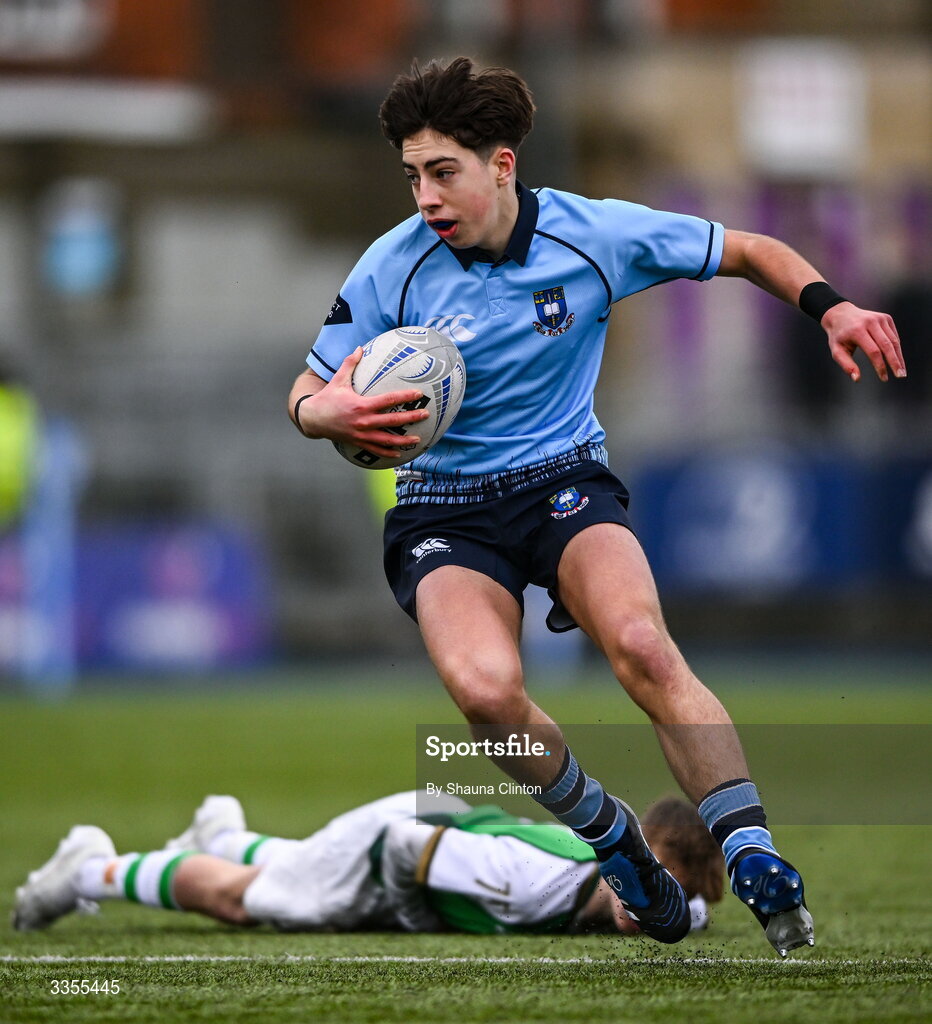 9 February 2026; Oisin Crehan of St Michael’s College during the Bank of Ireland Leinster Rugby Boys Schools Junior Cup First Round match between Gonzaga College and St Michael’s College at Energia Park in Dublin. Photo by Shauna Clinton/Sportsfile