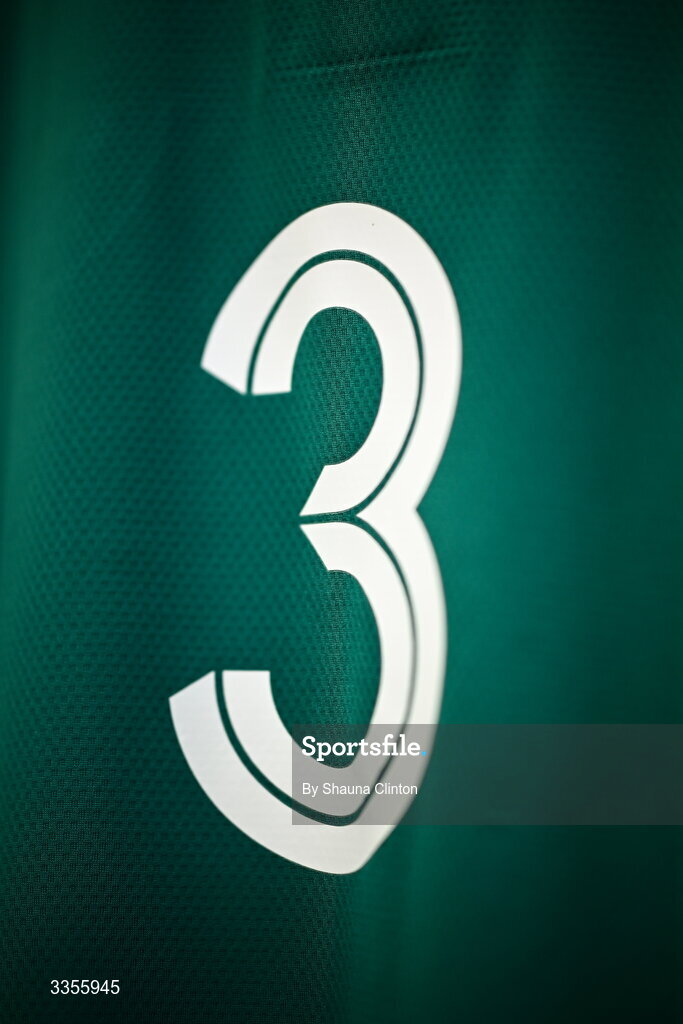 13 February 2026; The jersey of Ireland captain Sami Bishti is seen hanging in the dressing-room ahead of the U20 Six Nations Rugby Championship match between Ireland and Italy at Virgin Media Park in Cork. Photo by Shauna Clinton/Sportsfile