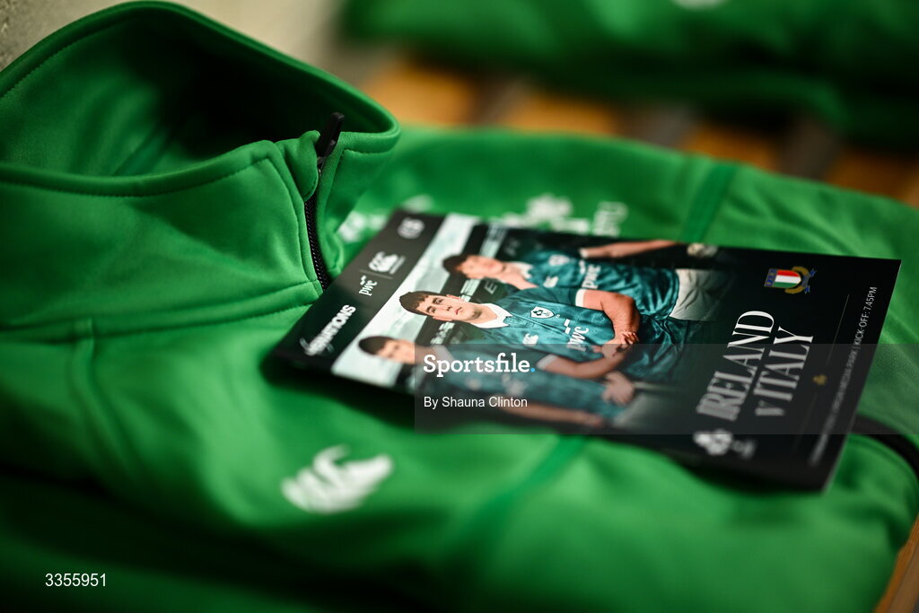 13 February 2026; A match programme is seen in the dressing-room ahead of the U20 Six Nations Rugby Championship match between Ireland and Italy at Virgin Media Park in Cork. Photo by Shauna Clinton/Sportsfile