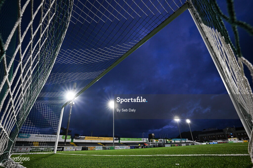 13 February 2026; A general view from inside the goals of the Carlisle Grounds before the SSE Airtricity Men's First Division match between Bray Wanderers and Longford Town at Carlisle Grounds in Bray, Wicklow. Photo by Seb Daly/Sportsfile