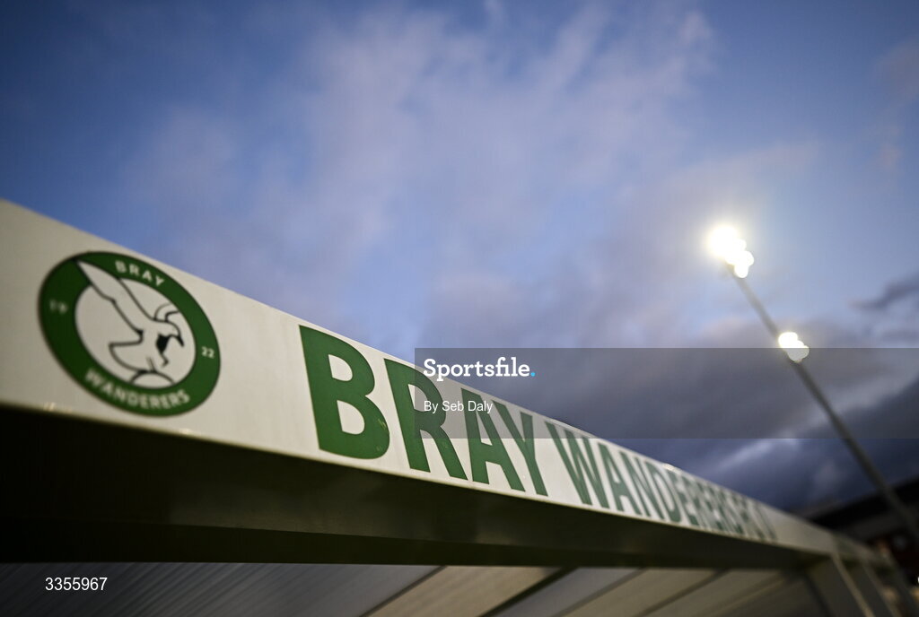 13 February 2026; A general view of the dugouts at the Carlisle Grounds before the SSE Airtricity Men's First Division match between Bray Wanderers and Longford Town at Carlisle Grounds in Bray, Wicklow. Photo by Seb Daly/Sportsfile