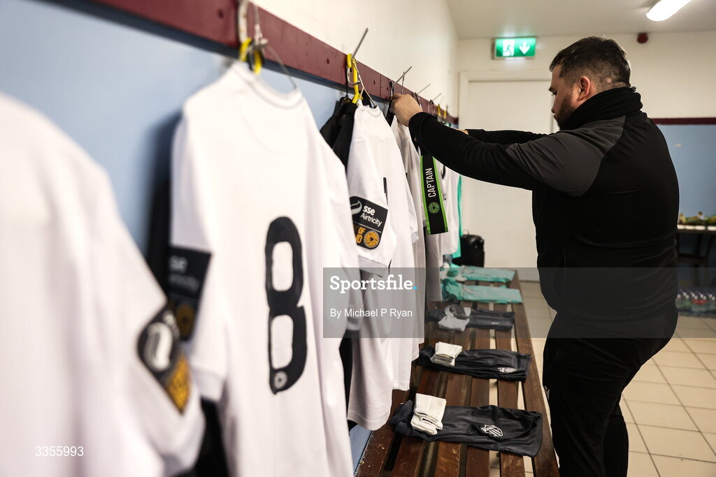 13 February 2026; Wexford kitman John Keane sets up the Wexford dressingroom before the SSE Airtricity Men's First Division match between Cobh Ramblers and Wexford at St Colman's Park in Cobh, Cork. Photo by Michael P Ryan/Sportsfile