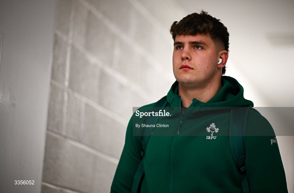 13 February 2026; Ireland captain Sami Bishti arrives ahead of the U20 Six Nations Rugby Championship match between Ireland and Italy at Virgin Media Park in Cork. Photo by Shauna Clinton/Sportsfile