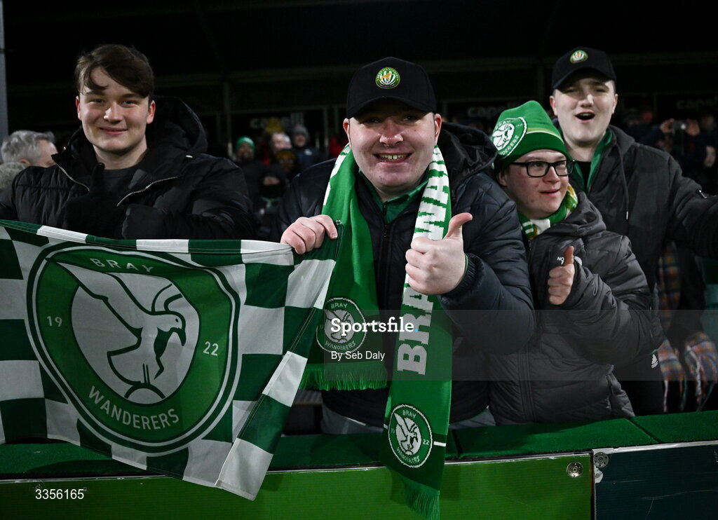 13 February 2026; Bray Wanderers supporters before the SSE Airtricity Men's First Division match between Bray Wanderers and Longford Town at Carlisle Grounds in Bray, Wicklow. Photo by Seb Daly/Sportsfile