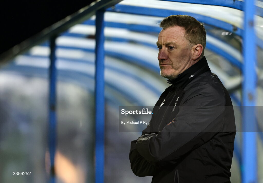 13 February 2026; Wexford manager Stephen Elliott during the SSE Airtricity Men's First Division match between Cobh Ramblers and Wexford at St Colman's Park in Cobh, Cork. Photo by Michael P Ryan/Sportsfile