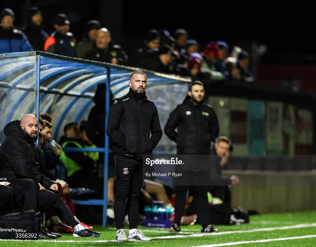 13 February 2026; Cobh Ramblers manager Fran Rockett during the SSE Airtricity Men's First Division match between Cobh Ramblers and Wexford at St Colman's Park in Cobh, Cork. Photo by Michael P Ryan/Sportsfile