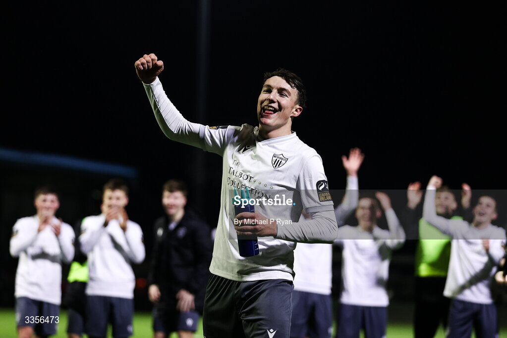 13 February 2026; Jake Doyle of Wexford celebrates after his side's victory in the SSE Airtricity Men's First Division match between Cobh Ramblers and Wexford at St Colman's Park in Cobh, Cork. Photo by Michael P Ryan/Sportsfile