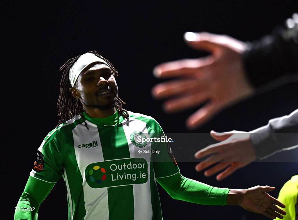 13 February 2026; Ifunanyachi Achara of Bray Wanderers after the SSE Airtricity Men's First Division match between Bray Wanderers and Longford Town at Carlisle Grounds in Bray, Wicklow. Photo by Seb Daly/Sportsfile