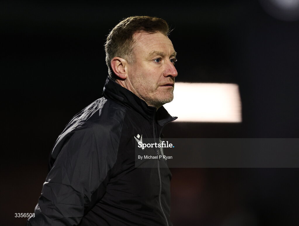 13 February 2026; Wexford manager Stephen Elliott during the SSE Airtricity Men's First Division match between Cobh Ramblers and Wexford at St Colman's Park in Cobh, Cork. Photo by Michael P Ryan/Sportsfile