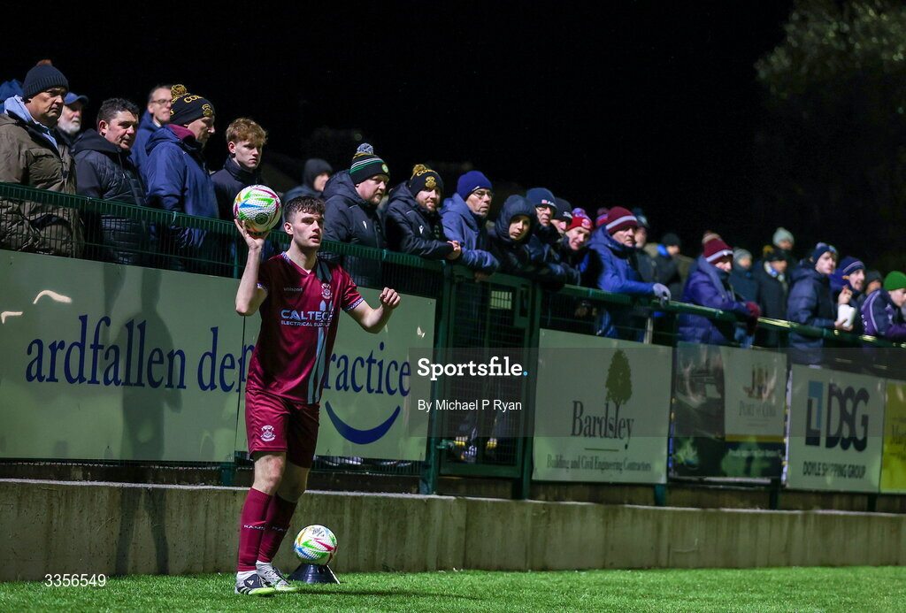 13 February 2026; Callum Honohan of Cobh Ramblers during the SSE Airtricity Men's First Division match between Cobh Ramblers and Wexford at St Colman's Park in Cobh, Cork. Photo by Michael P Ryan/Sportsfile