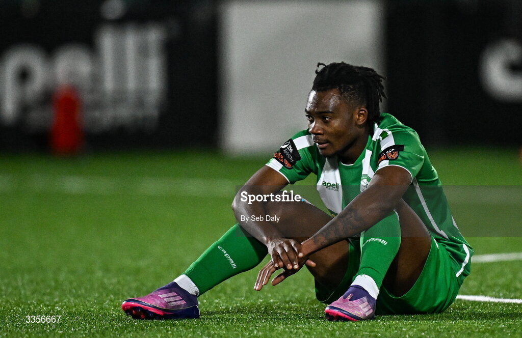 13 February 2026; Aime Azende Nyembo of Bray Wanderers after the SSE Airtricity Men's First Division match between Bray Wanderers and Longford Town at Carlisle Grounds in Bray, Wicklow. Photo by Seb Daly/Sportsfile