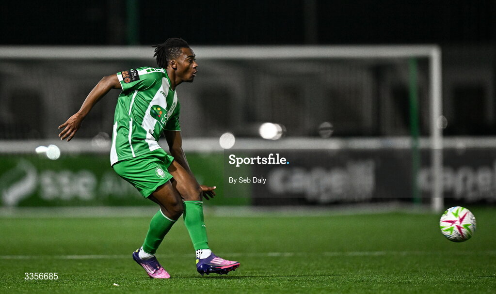 13 February 2026; Aime Azende Nyembo of Bray Wanderers during the SSE Airtricity Men's First Division match between Bray Wanderers and Longford Town at Carlisle Grounds in Bray, Wicklow. Photo by Seb Daly/Sportsfile