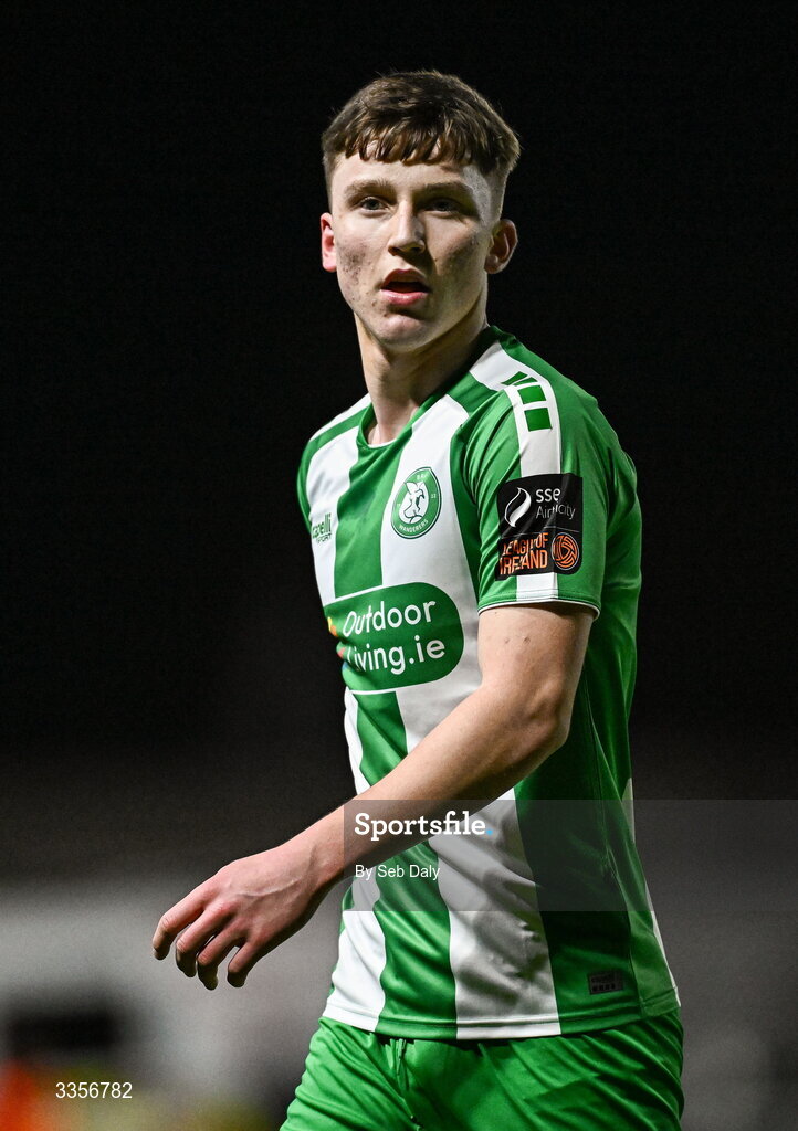 13 February 2026; Richard Ferizaj of Bray Wanderers during the SSE Airtricity Men's First Division match between Bray Wanderers and Longford Town at Carlisle Grounds in Bray, Wicklow. Photo by Seb Daly/Sportsfile