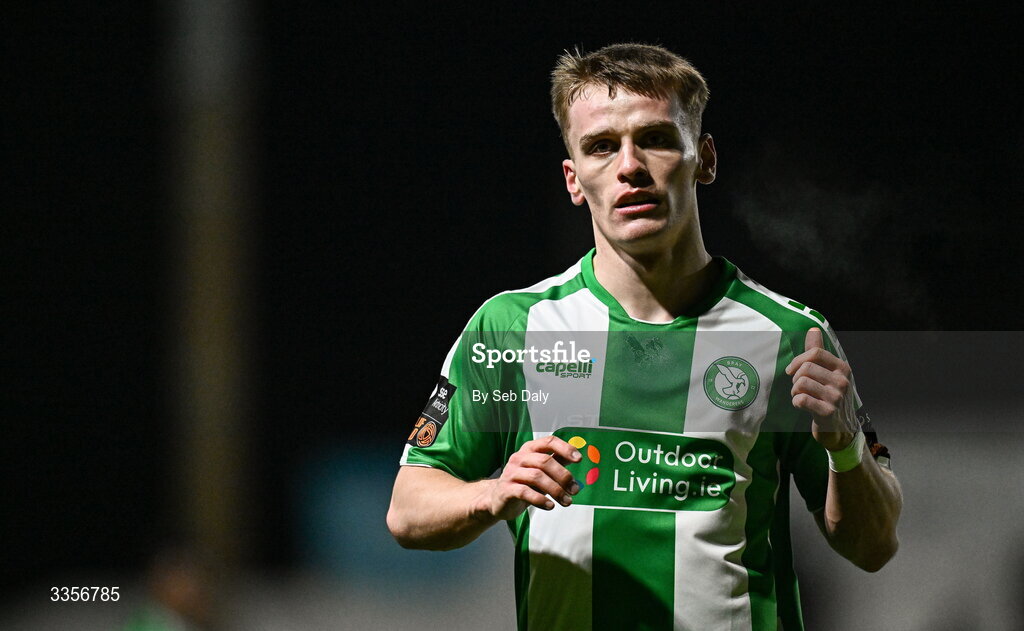 13 February 2026; Dean O'Shea of Bray Wanderers during the SSE Airtricity Men's First Division match between Bray Wanderers and Longford Town at Carlisle Grounds in Bray, Wicklow. Photo by Seb Daly/Sportsfile
