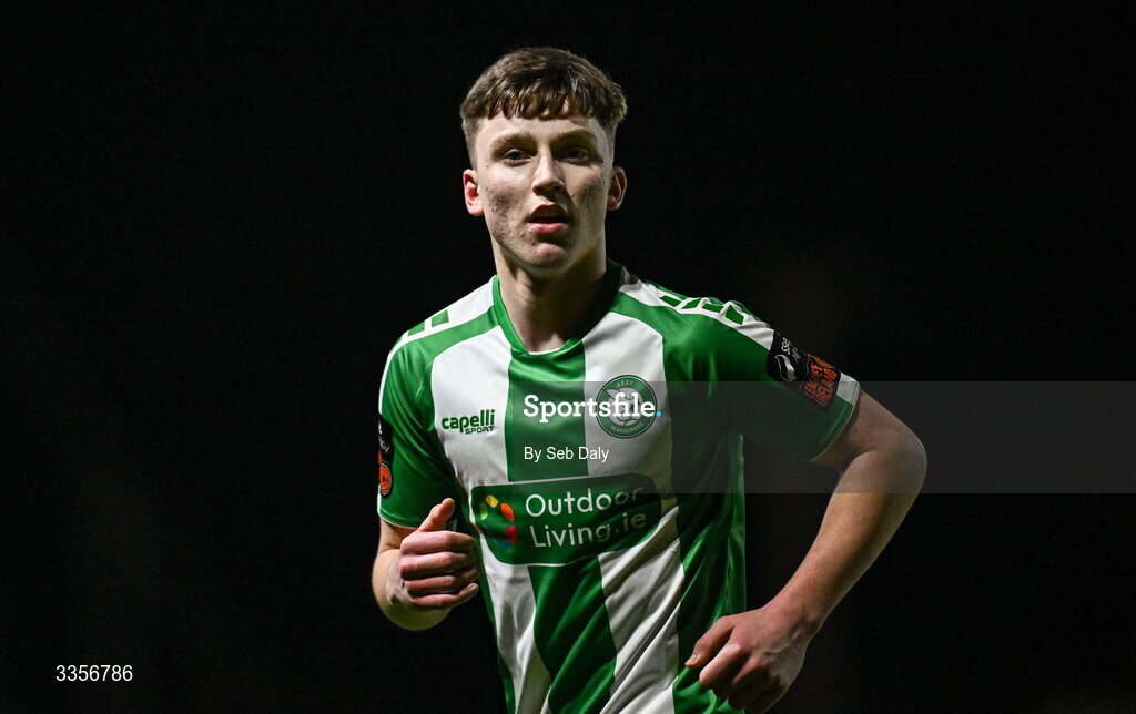 13 February 2026; Richard Ferizaj of Bray Wanderers during the SSE Airtricity Men's First Division match between Bray Wanderers and Longford Town at Carlisle Grounds in Bray, Wicklow. Photo by Seb Daly/Sportsfile