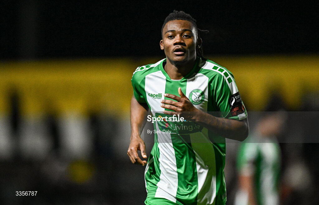 13 February 2026; Aime Azende Nyembo of Bray Wanderers during the SSE Airtricity Men's First Division match between Bray Wanderers and Longford Town at Carlisle Grounds in Bray, Wicklow. Photo by Seb Daly/Sportsfile