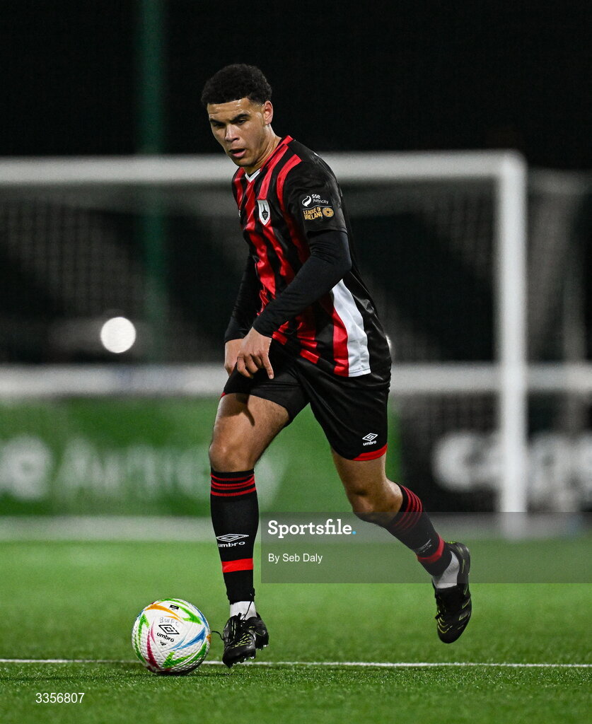 13 February 2026; Pharrell Manuel of Longford Town during the SSE Airtricity Men's First Division match between Bray Wanderers and Longford Town at Carlisle Grounds in Bray, Wicklow. Photo by Seb Daly/Sportsfile