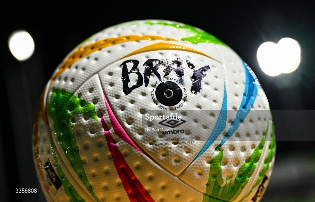 13 February 2026; A Bray Wanderers match ball before the SSE Airtricity Men's First Division match between Bray Wanderers and Longford Town at Carlisle Grounds in Bray, Wicklow. Photo by Seb Daly/Sportsfile