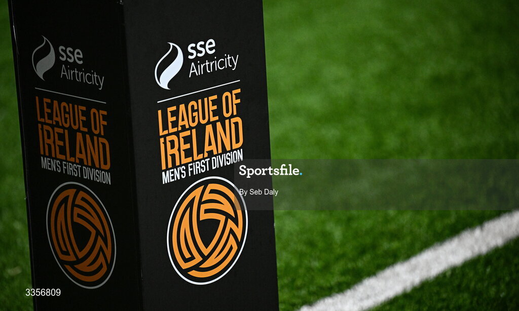 13 February 2026; League of Ireland branded plinth before the SSE Airtricity Men's First Division match between Bray Wanderers and Longford Town at Carlisle Grounds in Bray, Wicklow. Photo by Seb Daly/Sportsfile