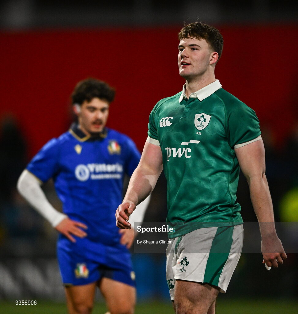 13 February 2026; James O'Leary of Ireland after the U20 Six Nations Rugby Championship match between Ireland and Italy at Virgin Media Park in Cork. Photo by Shauna Clinton/Sportsfile
