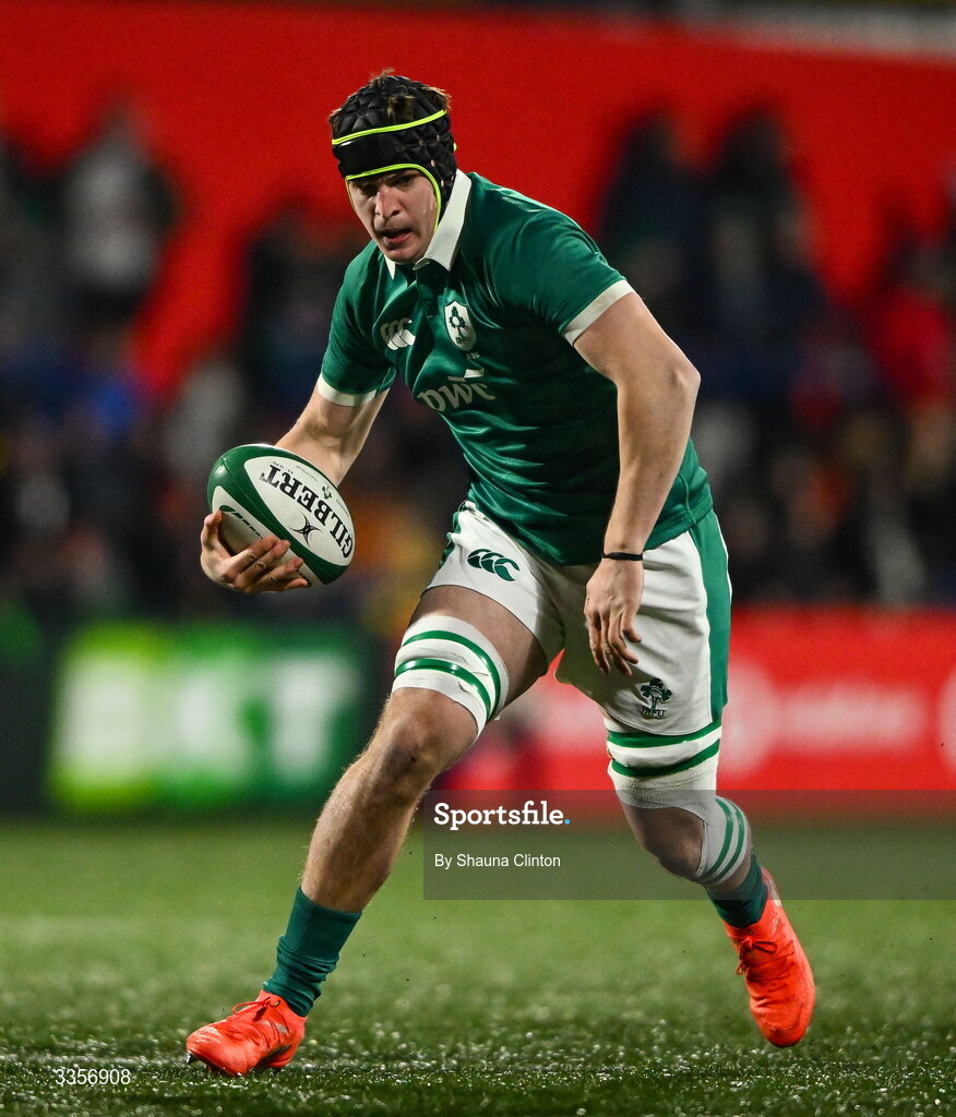 13 February 2026; Josh Neill of Ireland during the U20 Six Nations Rugby Championship match between Ireland and Italy at Virgin Media Park in Cork. Photo by Shauna Clinton/Sportsfile