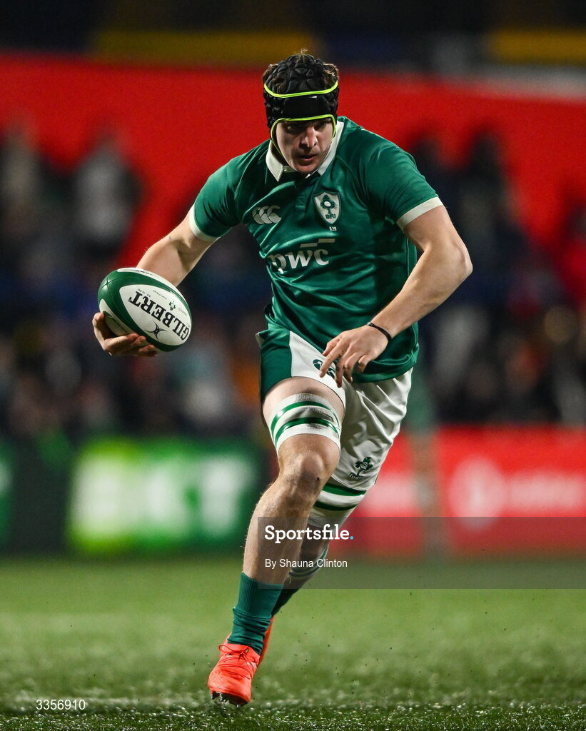 13 February 2026; Josh Neill of Ireland during the U20 Six Nations Rugby Championship match between Ireland and Italy at Virgin Media Park in Cork. Photo by Shauna Clinton/Sportsfile
