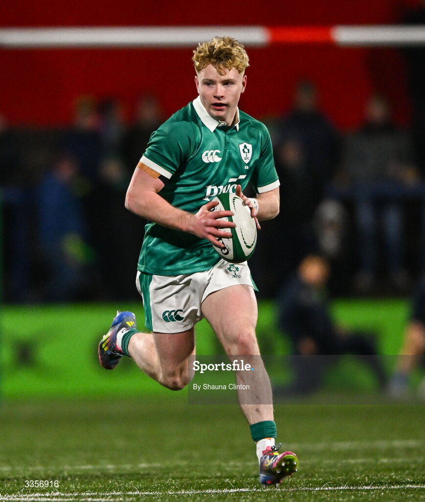 13 February 2026; Rob Carney of IrelandRob Carney during the U20 Six Nations Rugby Championship match between Ireland and Italy at Virgin Media Park in Cork. Photo by Shauna Clinton/Sportsfile