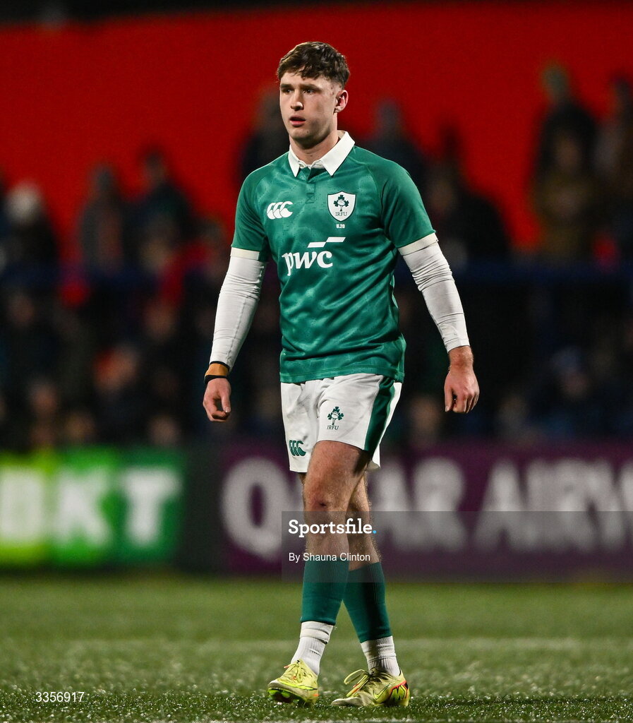 13 February 2026; Derry Moloney of Ireland during the U20 Six Nations Rugby Championship match between Ireland and Italy at Virgin Media Park in Cork. Photo by Shauna Clinton/Sportsfile