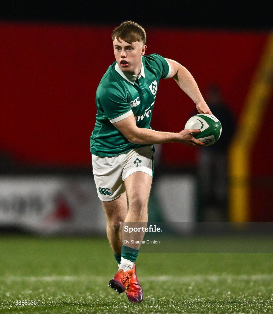 13 February 2026; Charlie O'Shea of Ireland during the U20 Six Nations Rugby Championship match between Ireland and Italy at Virgin Media Park in Cork. Photo by Shauna Clinton/Sportsfile