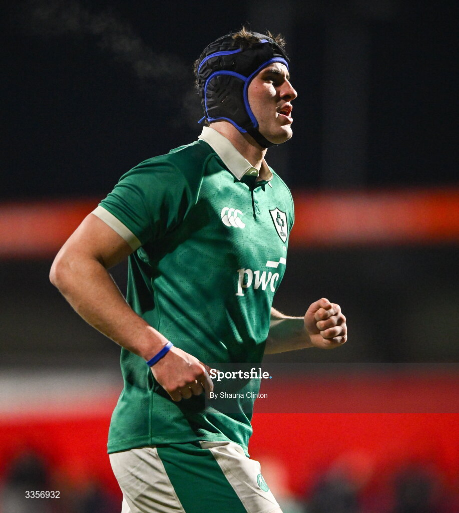 13 February 2026; Donnacha McGuire of Ireland during the U20 Six Nations Rugby Championship match between Ireland and Italy at Virgin Media Park in Cork. Photo by Shauna Clinton/Sportsfile
