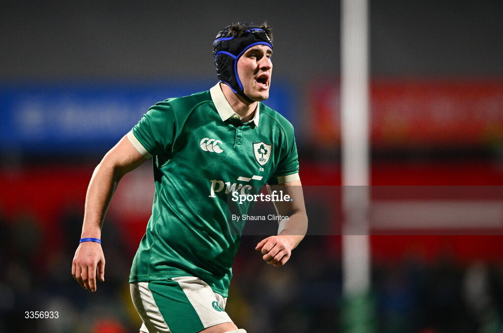 13 February 2026; Donnacha McGuire of Ireland during the U20 Six Nations Rugby Championship match between Ireland and Italy at Virgin Media Park in Cork. Photo by Shauna Clinton/Sportsfile